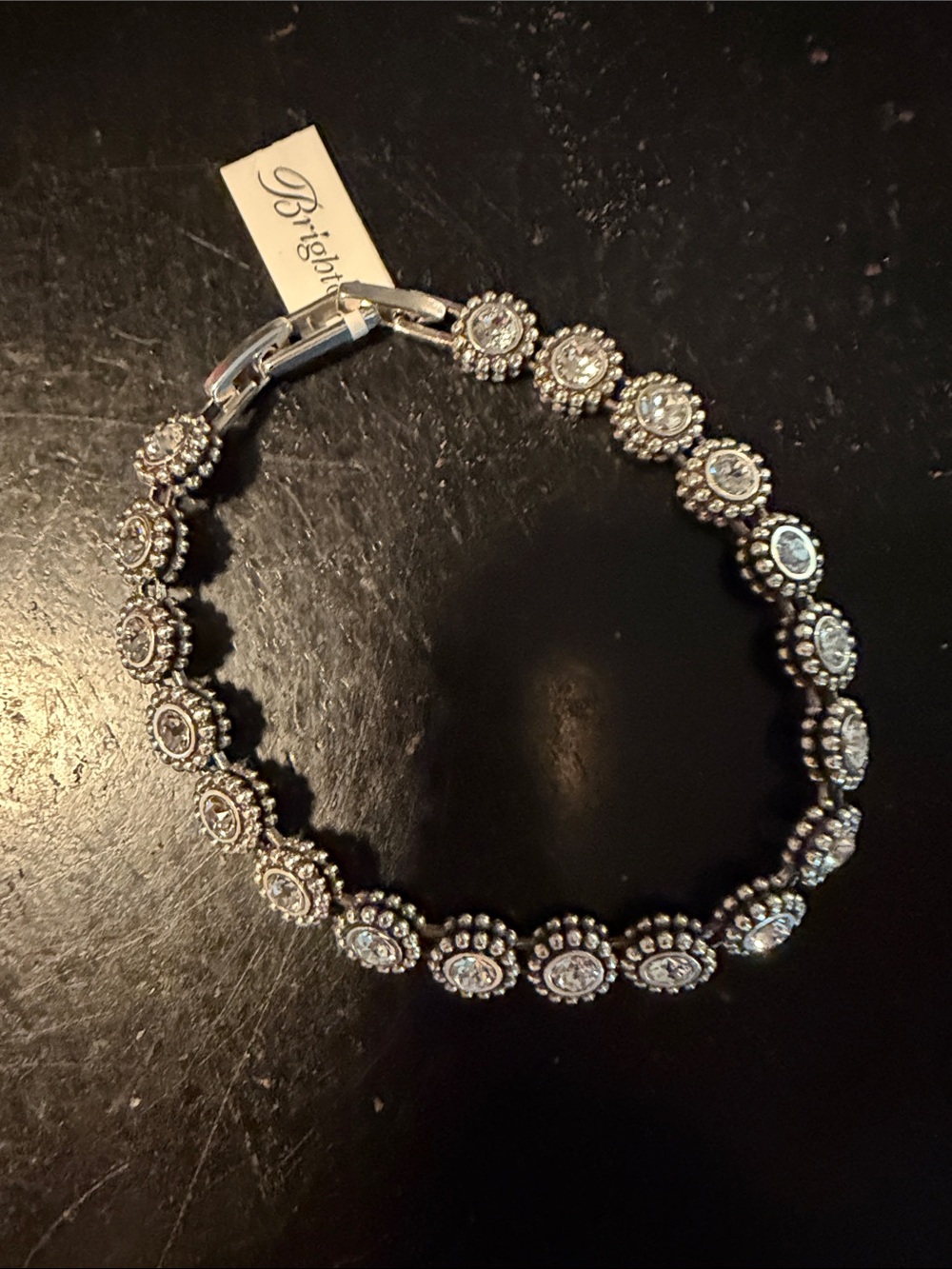 Brighton Silver Floral Crystal Link Bracelet with Clear Stones